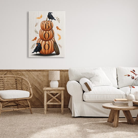 Stupell Industries Boo Ravens Pumpkin Stack Canvas Wall Art
